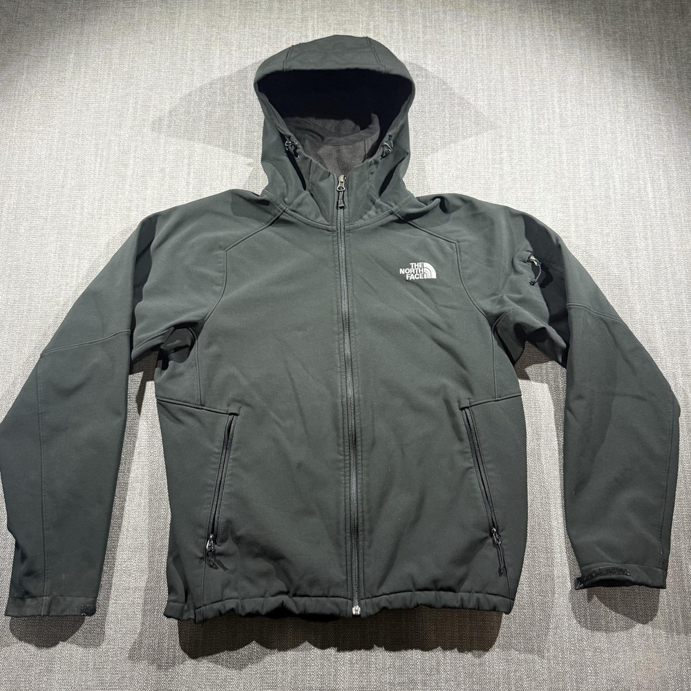 The North Face Jacket Mens Medium Black Softshell Hooded Full Zip Pockets